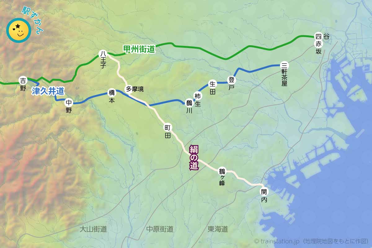 八王子〜横浜 絹の道の地形地図