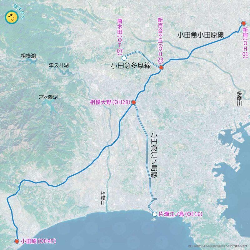 小田急路線図と地形マップ