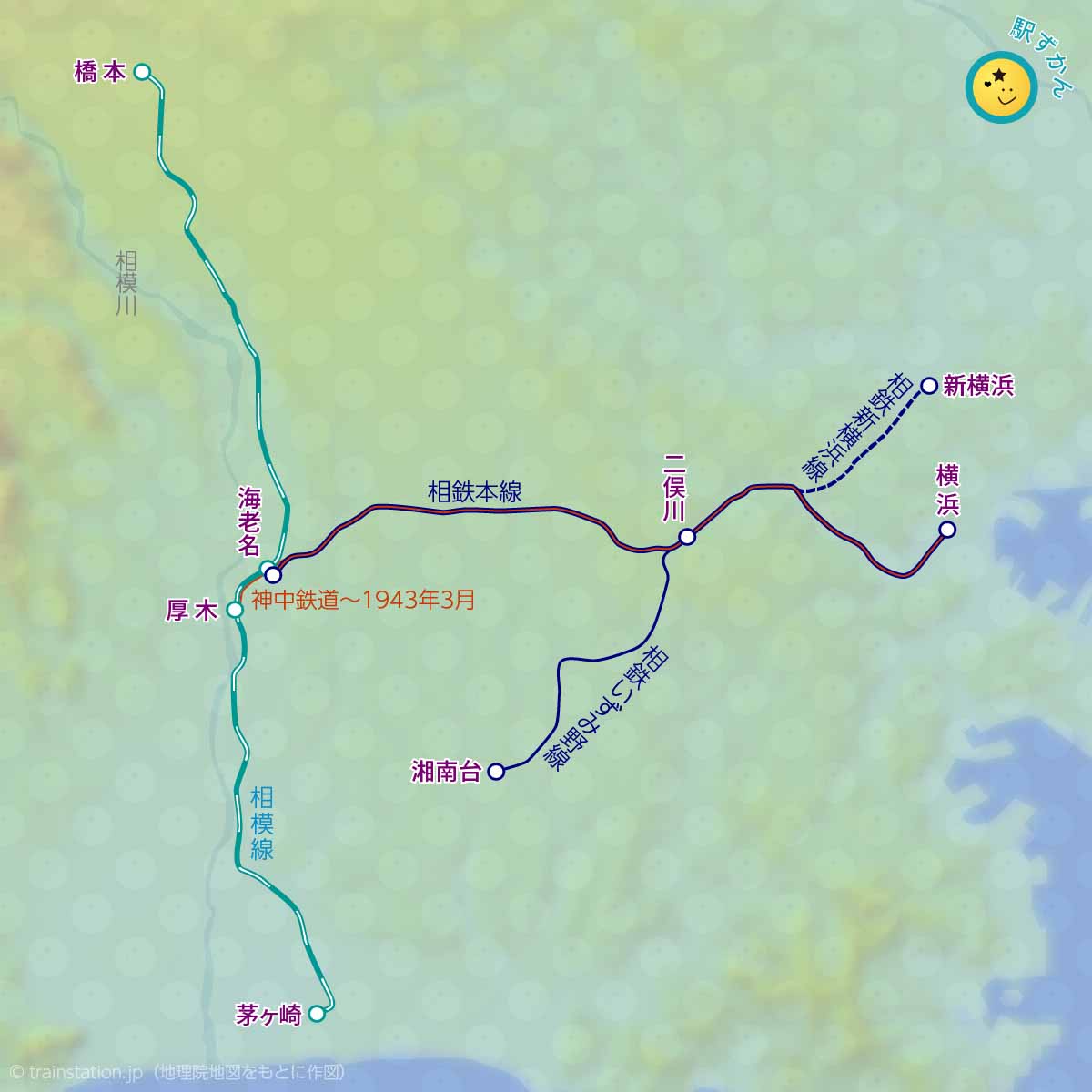 相鉄線(神中鉄道)と相模線の路線図