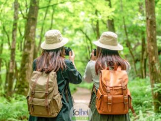 トレッキングで撮影を楽しむ女性たち