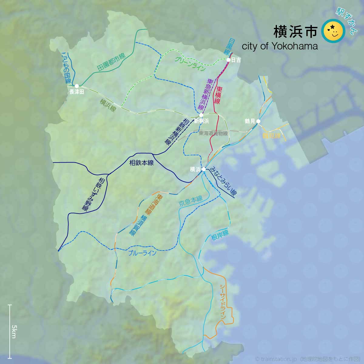 横浜市の鉄道路線図