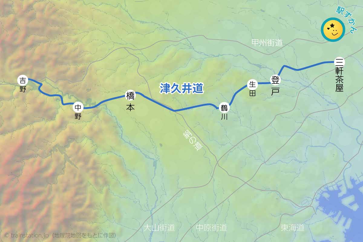 津久井道の地形地図