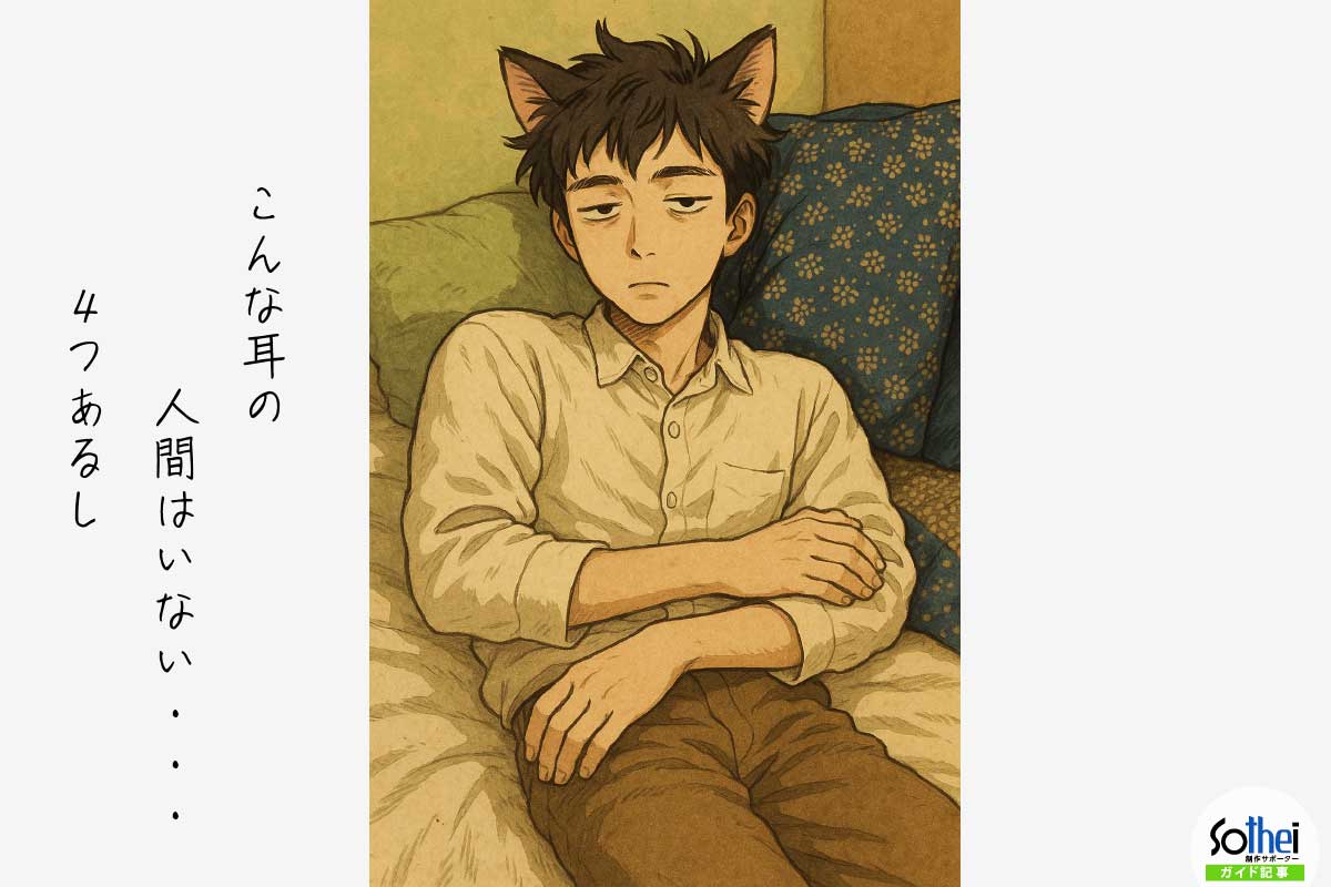 擬人化された猫だが、こんな耳の人間はいない、4つあるし。