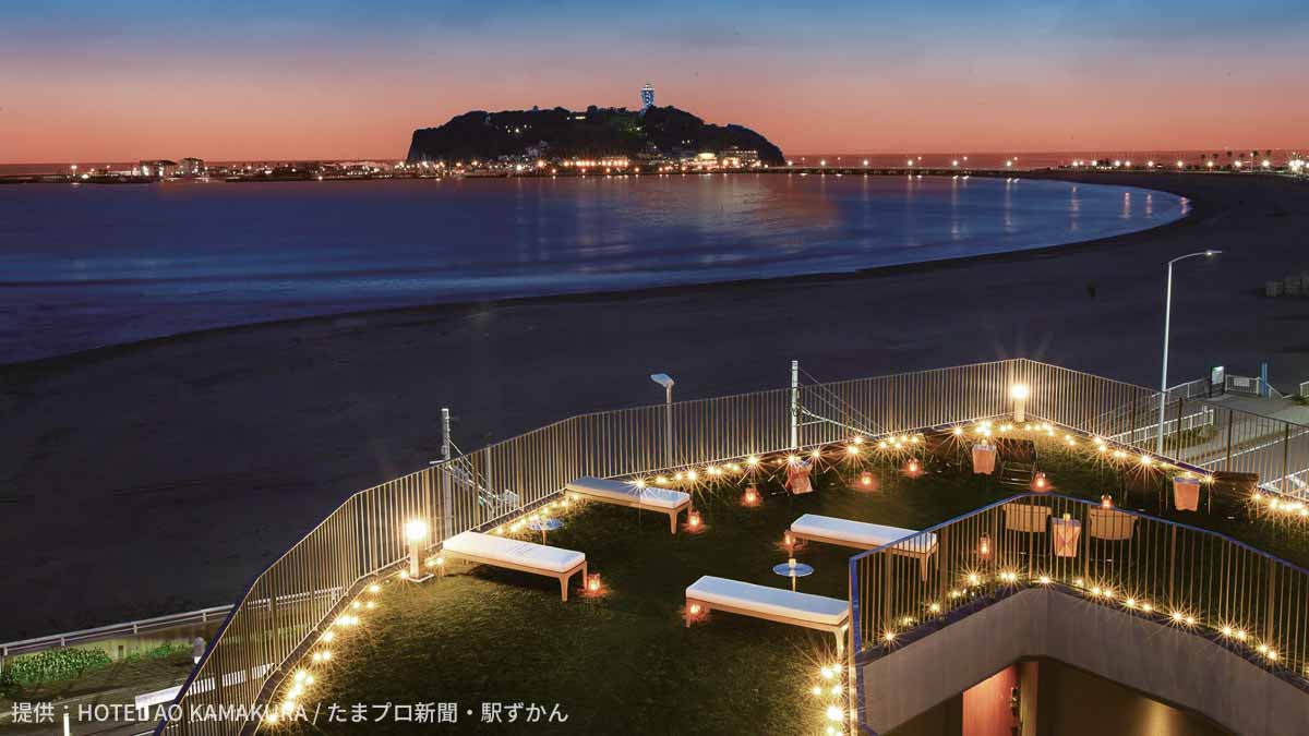 ビアガーデンから見える湘南の海と江ノ島