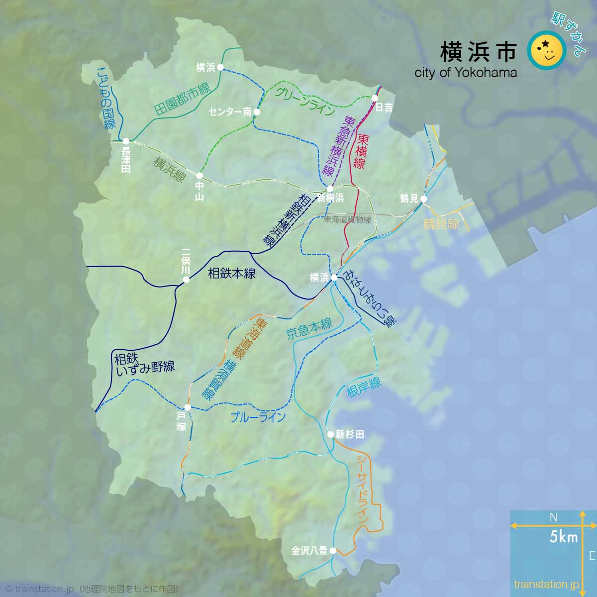 横浜市の鉄道路線図
