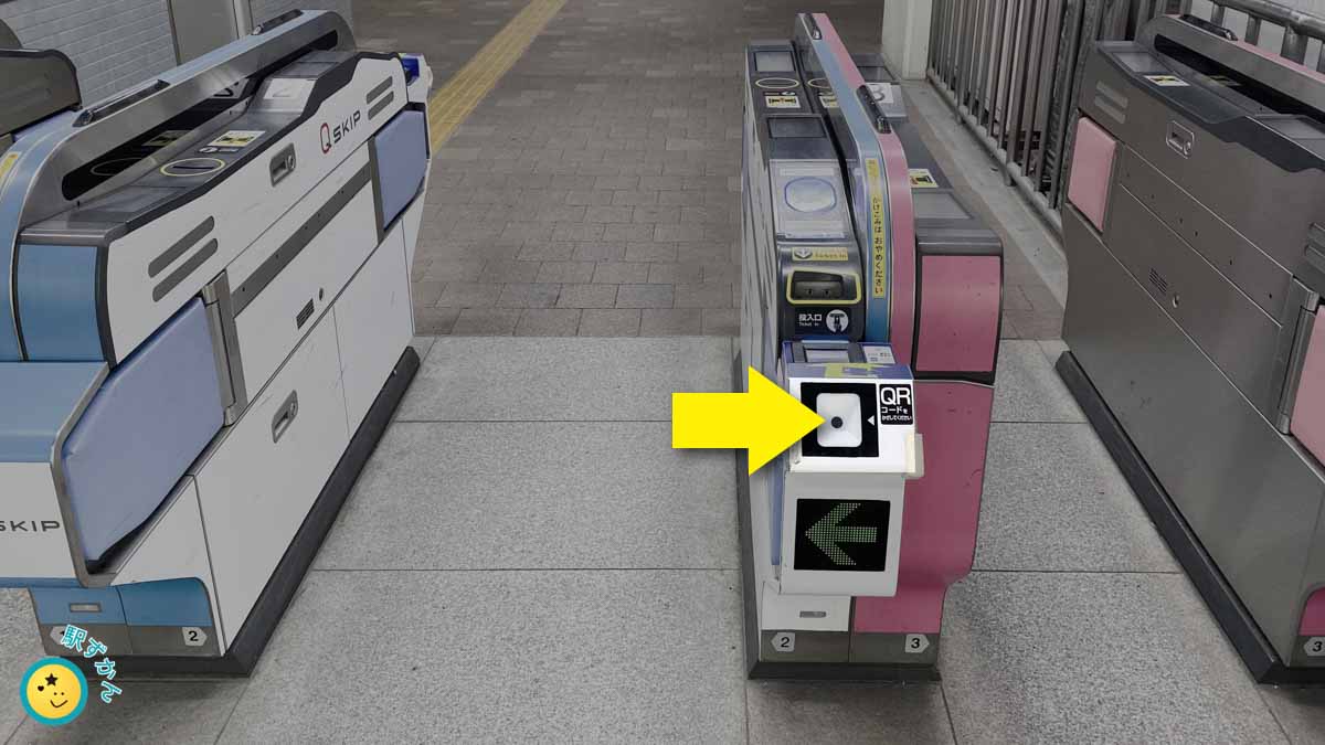 Q SKIP(キュースキップ)専用改札機,QRコード読み取り場所