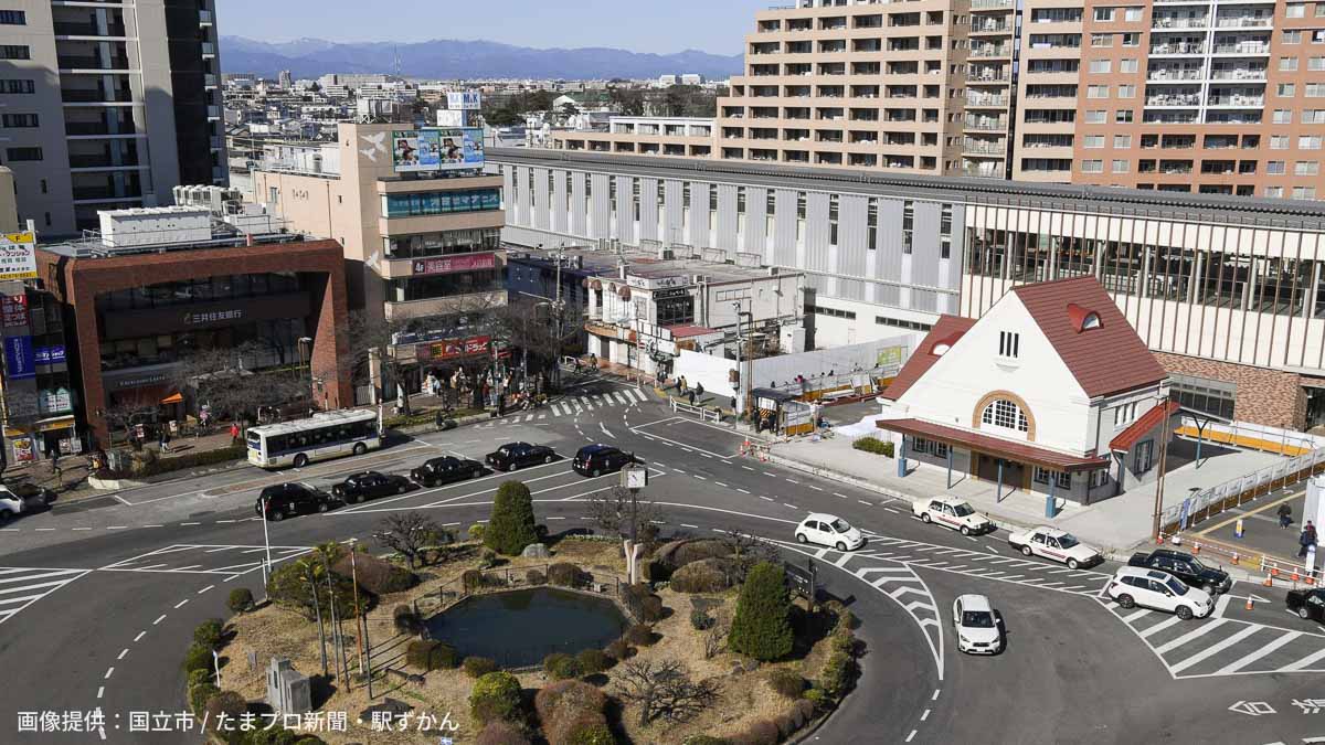 国立駅南口と旧駅舎