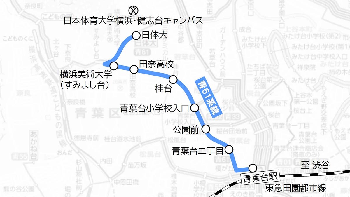 乗合バスタンデムライナー青61系統 路線図