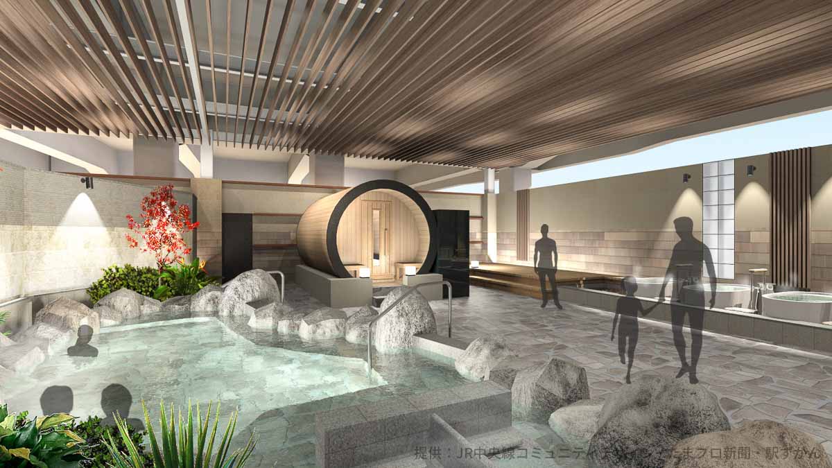 バレル型サウナ完備の男性用浴室