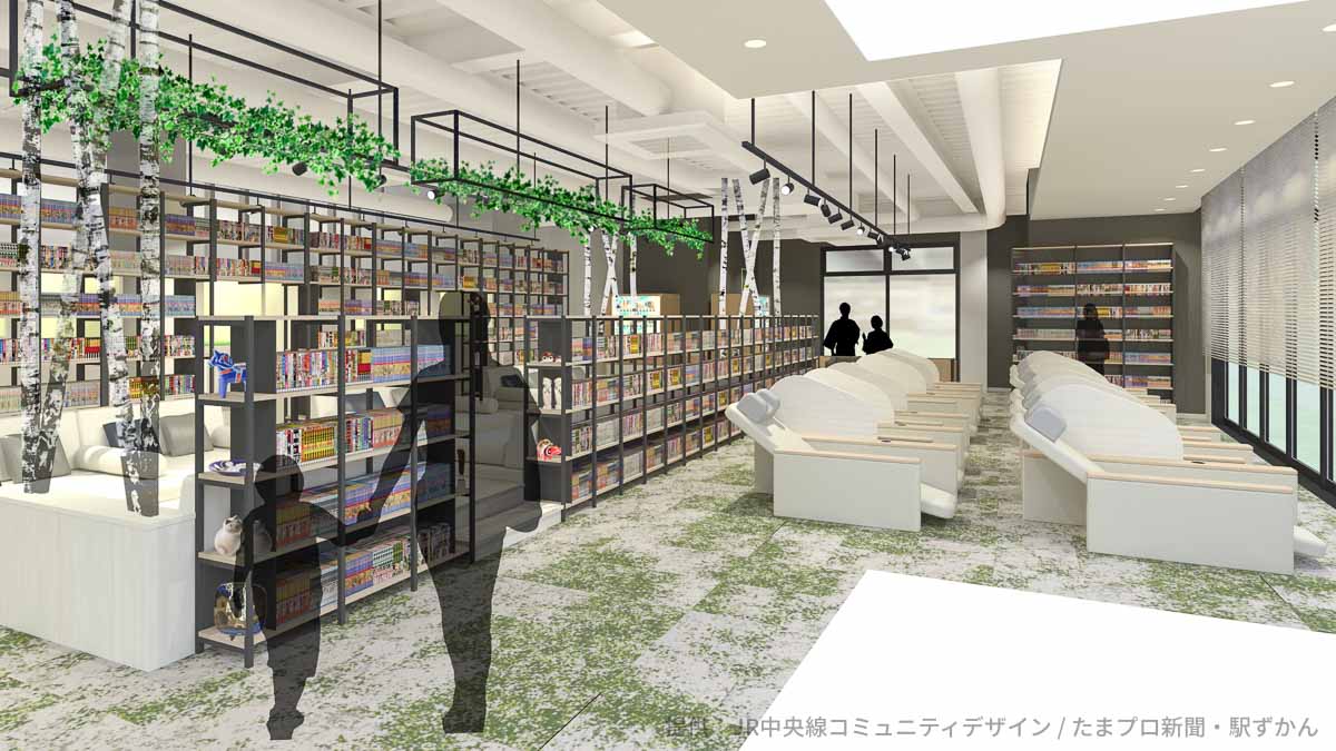 ネカフェのマンガコーナー蔵書の休憩スペース