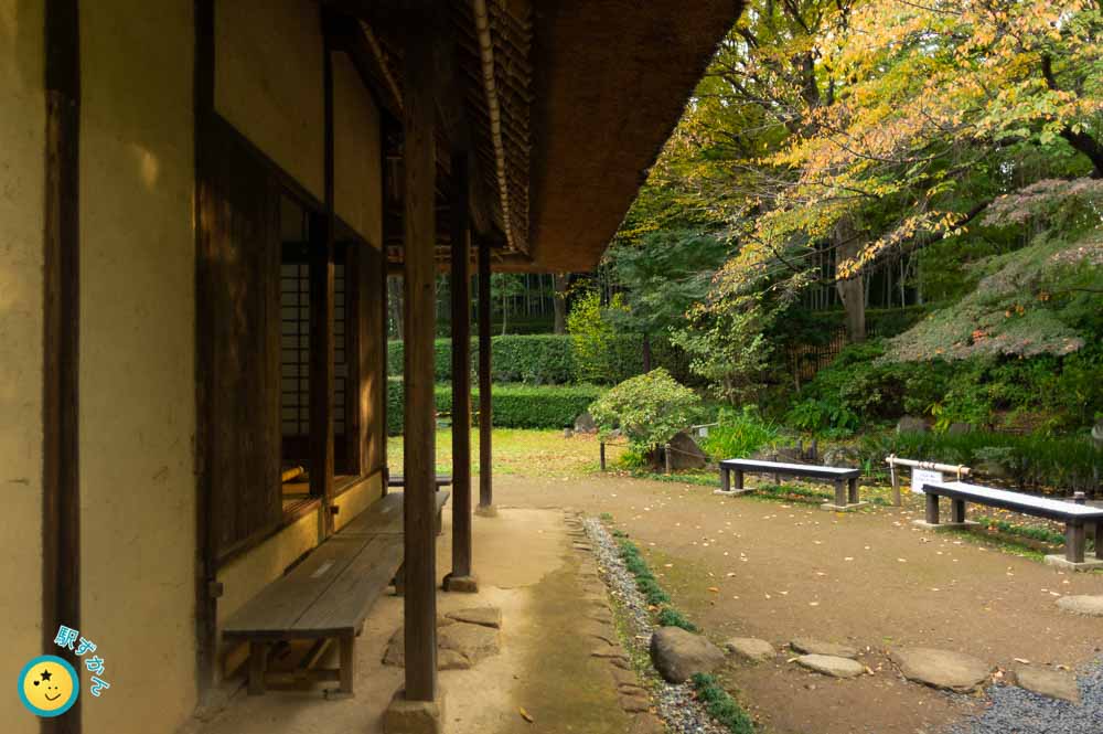 都筑民家園の軒先と紅葉