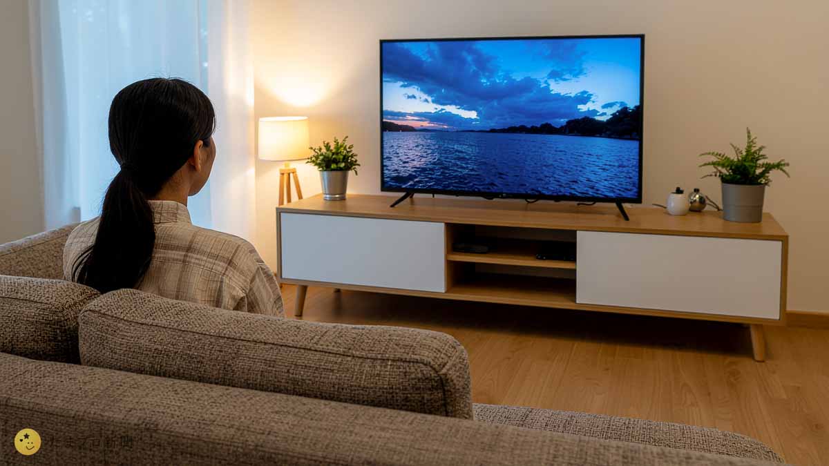 リビングでテレビ視聴する人