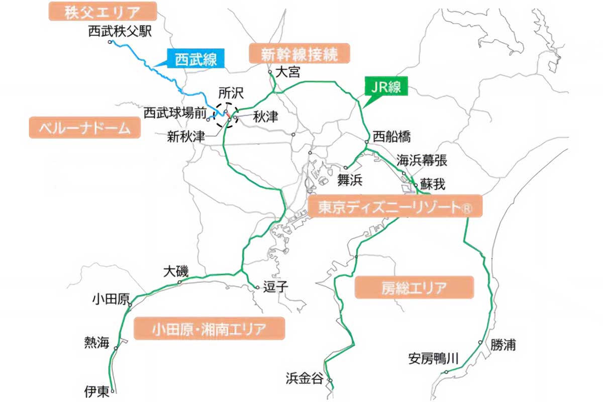 JR武蔵野線~西武池袋線の検討プラン路線図