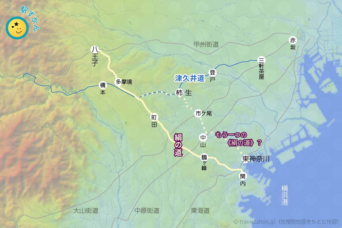 八王子〜横浜港を繋ぐ絹の道の地図