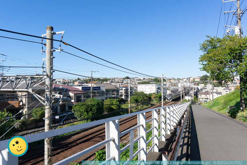 田奈駅周辺の街並みと田園都市線の電車