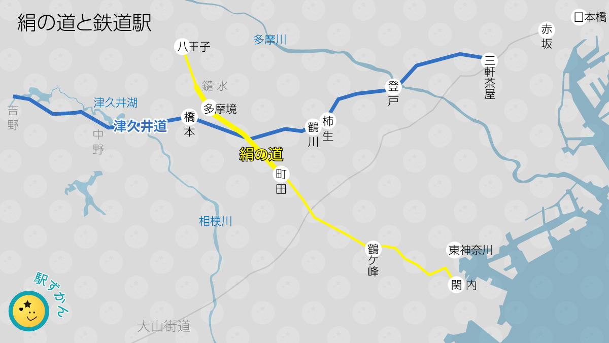 絹の道と鉄道駅マップ
